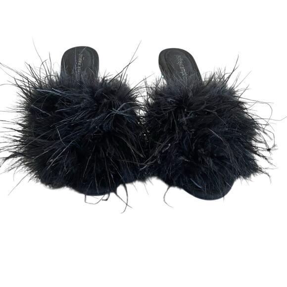 JEFFREY CAMPBELL Daisy Women's Size 8 Black Real Feathers Slip-On Acrylic Heels - Picture 8 of 8